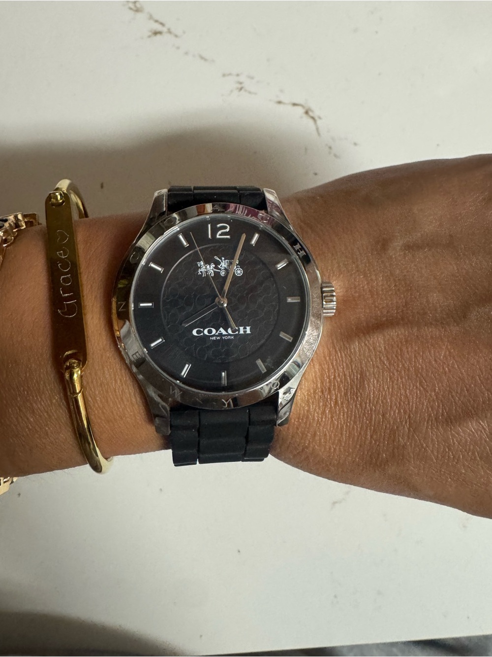 Coach Black Dial Men’s Watch with Silver Case and Black Silicone Strap